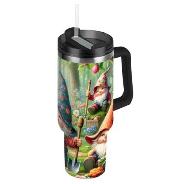 Imagem de Spring Cute Gnomos Tumblers com tampas e canudo Thermo Copo térmico de 850 g com alça Garrafas de água isoladas aço inoxidável caneca de café quente para carro