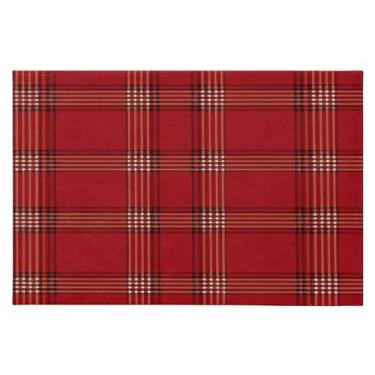 Imagem de Wassud Tapete de porta padrão xadrez vermelho 61 x 89 cm, tapete de área lavável antiderrapante com suporte de borracha, tapete macio e macio para sala de estar, quarto, entrada, entrada