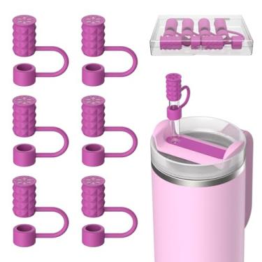 Imagem de VOGOGE 6 peças de tampas de palha, 10 mm para copo Stanley 30/1,134 g, rosa vermelha