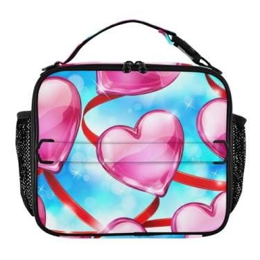 Imagem de Joisal Lancheira azul com corações rosa brilhantes para mulheres, meninas, lancheira masculina e infantil, lancheira para trabalho, bolsa térmica de alimentos portátil para meninos