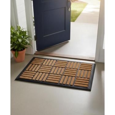 Imagem de Tapete Capacho para Porta de Entrada, Fibra de Coco e Borracha, Padrão Geométrico, 75x45cm