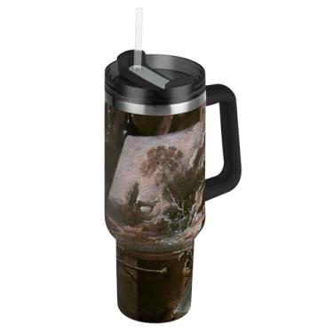 Imagem de Copos de aço inoxidável com tampas e canudo François Boucher pintor impressão de retrato garrafa de água para copo de carro rosa 850 g copo com alça garrafa de água isolada