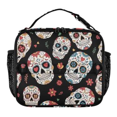 Imagem de Joisal Lancheira colorida preta com caveiras de açúcar para mulheres e meninas, lancheira masculina para trabalho, rosa, bolsa térmica térmica para escola