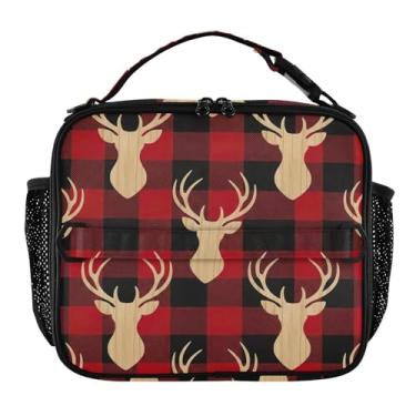 Imagem de Joisal Lancheira xadrez vermelha preta para mulheres, meninas, lancheira com alça de ombro, lancheira masculina e infantil para trabalho e meninos, bolsa térmica divertida e fofa
