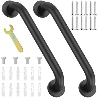 Imagem de Barra de segurança para banheira, 2 peças, de aço inoxidável, corrimão ergonômica, fácil instalação, barra de apoio para idosos com deficiência (preto)