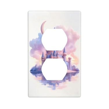 Imagem de HLCoChT Capas de interruptor de luz de arte decorativa encantada rosa roxo castelo placa de interruptor enseada 1 gangue placa de parede de tomada frente única placa elétrica