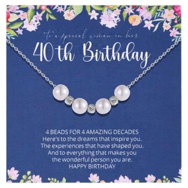 Imagem de Presentes de aniversário para mulheres, colar de pérola prata para mulheres de 40, 50, 60, 70 anos, 40, 50, 60, 70 anos, colar para ela, colar de 4 5 6 7 décadas, Medium, Aço inoxidável, Sem Pedra