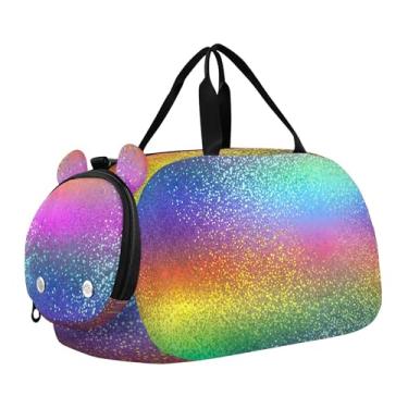 Imagem de Bolsa esportiva para meninos durante a noite para o fim de semana, bolsa de viagem para meninas, bolsa esportiva, arco-íris, quadriculado, retrô, retrô, 2 cores vibrantes de arco-íris, Clássico