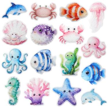 Imagem de Fullhawl 32 peças adesivos de banheira antiderrapantes fofos para chuveiro coloridos adesivos de chuveiro antiderrapantes adesivos de piso com raspador para banheira, banheiro, piscinas (mar)