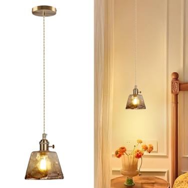 Imagem de dareyu Mini luminária pendente vintage de vidro âmbar luminárias de latão para pendurar lâmpada dourada para cozinha, ilha, quarto, corredor