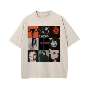 Imagem de Camiseta Masculina De Verão Solta Em Algodão Lavado Vintage Lady Gaga 