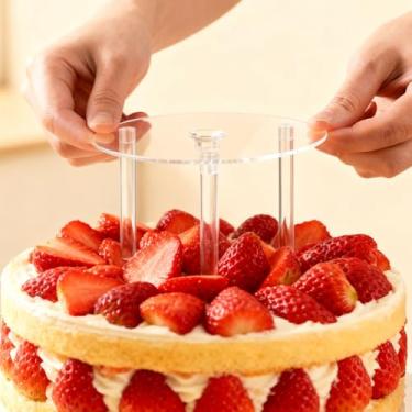 Imagem de Kit de empilhamento de bolos para bolos em camadas de 10 cm - 3 hastes de suporte de plástico e 1 placa divisória - Cavilhas reutilizáveis seguras para alimentos para casamento, bolos de aniversário