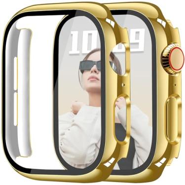 Imagem de JR.DM Pacote com 2 capas rígidas de policarbonato de 46 mm com protetor de tela de vidro temperado HD para Apple Watch Series 10/11 (2025), protetor de proteção total contra arranhões para iWatch