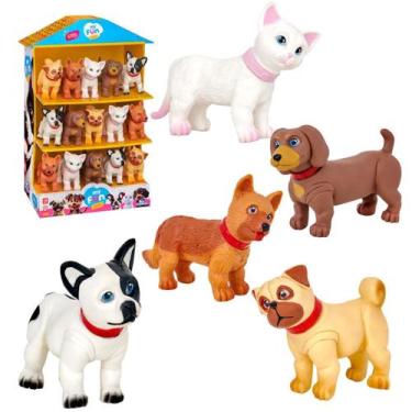 Imagem de Kit 5 Bonecos Coleção My Fun Pets Cachorrinhos e Gatinha - Adijomar