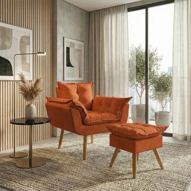 Imagem de Kit Poltrona e Puff Alice Decorativa Confortável Para Sala Recepção Manicure Quarto Consultório Tecido Suede