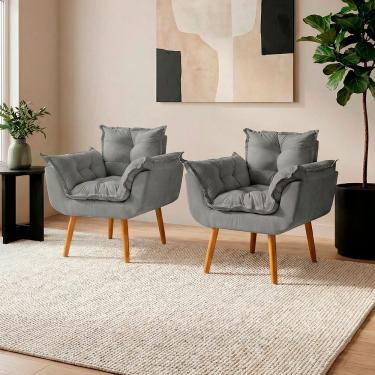 Imagem de Kit 2 Poltronas Decorativa Confortável Para Sala Recepção Manicure Salão de Beleza Consultório Escritório Alice Tecido Suede