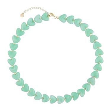 Imagem de KELITCH Colar estilo Y2 com estampa de mármore, vidro, resina, formato de coração, joia para casais, presente, resina acrílica