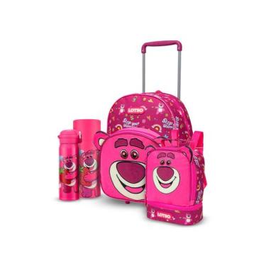 Imagem de Kit Mochila Rodinhas Lancheira Garrafa Infantil Lotso Toy Story Escola
