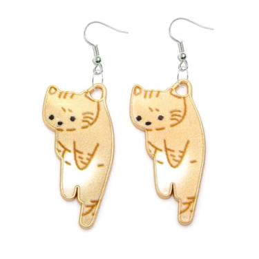 Imagem de Brinco Gato Gatinho Fofo Kawaii Pingente Divertido 29mm Anzol de Aço Inoxidável (AMARELO)