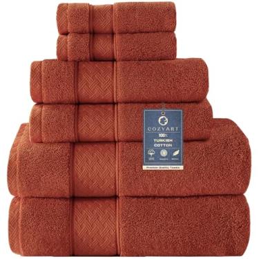 Imagem de COZYART Conjunto de toalhas de banho laranja queimado 6 peças, luxo 100% algodão turco 650GSM qualidade hoteleira, macio, absorvente, conjuntos de toalhas para banheiro com 2 toalhas de banho, 2