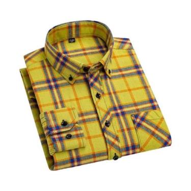 Imagem de Camisa De Flanela Masculina Xadrez 100% Algodão Manga Longa Com Bolso 