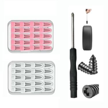 Imagem de Lysliv Kit de pregos de borracha para reparo de pneus, 2 tamanhos de plugues de parafuso cruzados pequenos e grandes com chave de fenda, conjunto de ferramentas profissionais de reparo de pneus