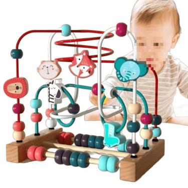 Imagem de Quebra-cabeça de animais de madeira Bead Stringing Toy para bebês