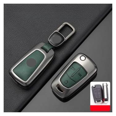 Imagem de Capa de couro para chave de carro, capa de proteção compatível com Opel OPC Line/Insignia/Astra/Vectra/Combo/Corsa D/Mokka/Zafira(B-gun green chain)