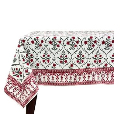 Imagem de Ridhi Toalha de mesa retangular verde esmeralda vermelha rubi, 100% algodão, capa de mesa lavável, jantar, festas de Natal, ao ar livre, casamentos, Ação de Graças, aniversário 152 x 232 cm