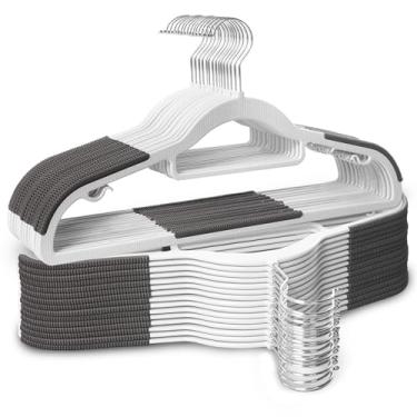 Imagem de Pacote com 30 cabides de plástico, antiderrapantes e finos com gancho giratório de 360°, cabides resistentes para camisas, calças, ternos (branco)