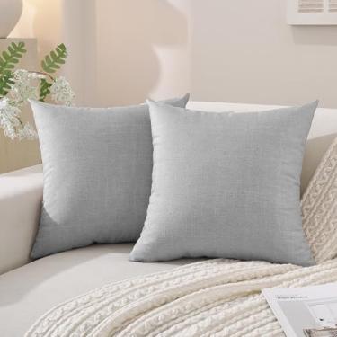 Imagem de SYSLOON Conjunto de 2 capas de almofada decorativas 55 x 55 cm, capas de travesseiro boho de linho, decoração aconchegante de casa de fazenda para sala de estar, sofá e cama, cinza claro
