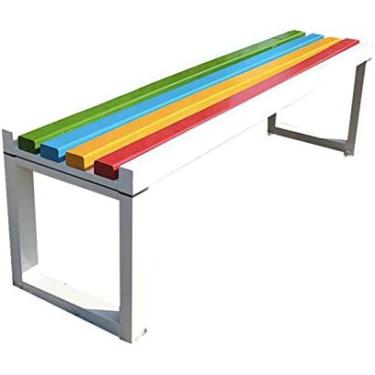 Imagem de Banco De Terraço De Jardim Ao Ar Livre, Banco De Pátio De Madeira Maciça Anticorrosiva E Estrutura De Aço, Cadeira De Varanda Resistente Às Intempéries Sem Encosto Assento De Sala De Varanda, Capa