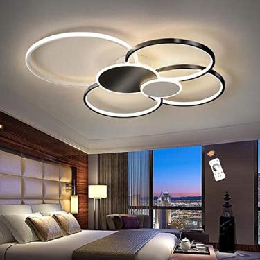 Imagem de Luminária de teto LED moderna para sala de estar, luminária circular com intensidade ajustável e controle remoto, cúpula de acrílico, lustre para sala de jantar, quarto, restaurante e escrit