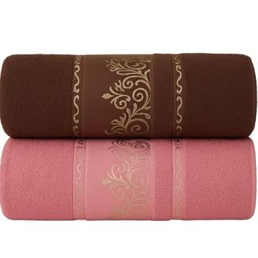Imagem de Kit 2 Toalhas de Banho Gigante Premium 100% Algodão Macias, Felpudas, Super Absorventes para Banho, Piscina, Ideal para Família e Adultos(Kit 2Toalhas-Marrom&Rosé)
