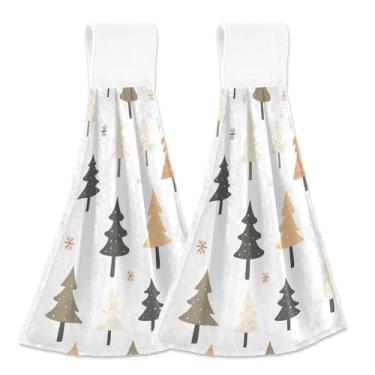 Imagem de Blueangle 2 peças de toalhas de gravata penduradas para árvore de Natal toalha de mão de cozinha absorvente de veludo coral macio pano de pano para cozinha e banheiro (389)