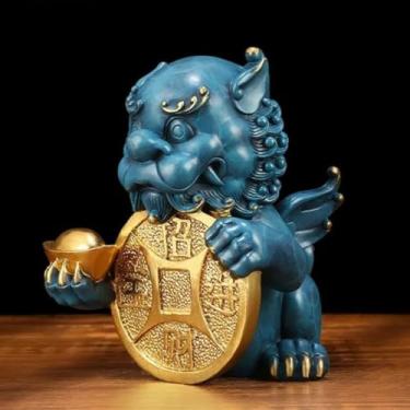 Imagem de FENNYYAR Estátua de cobre Feng Shui Pixiu, 13 cm, sala de estar, loja, presentes, decoração de mascote