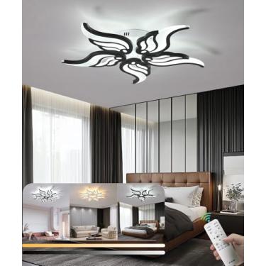 Imagem de Luminária de teto moderna com LED dimerizável para sala de estar, 38W, com controle remoto. Luminária pendente elegante em acrílico para quarto, sala de jantar e escritório (preta, 5 lâmpada