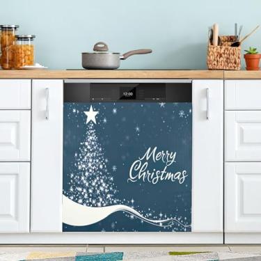 Imagem de xigua Capa magnética de flocos de neve para lava-louças de árvore de Natal, adesivos magnéticos decorativos antiarranhões para painel de geladeira e lava-louças, decoração personalizada de cozinha