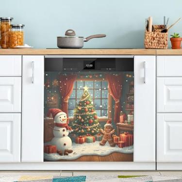 Imagem de SEHANY Capa magnética vintage para lava-louças para árvore de Natal, adesivos magnéticos decorativos antiarranhões para painel de geladeira e lava-louças, decoração de Natal de cozinha doméstica 58 x