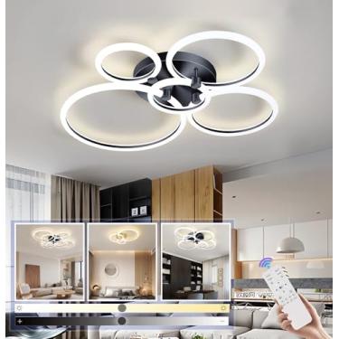 Imagem de Luminária de teto LED moderna e regulável para sala de estar, com controle remoto, formato circular, ideal para quarto, sala de jantar, escritório e cozinha (preta, 5 lâmpadas, 75W).