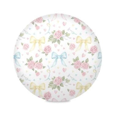 Imagem de Wassud Jogo americano com laços de rosas tapetes de mesa redondos para cozinha e jantar tapetes laváveis resistentes ao calor decoração de mesa 39 cm