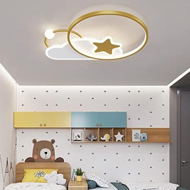 Imagem de Luminária de teto LED para quarto infantil, com intensidade regulável, controle remoto, ideal para quarto de bebê, sala de estar, quarto, cozinha e sala de jantar (dourada, 52 cm de diâmetro