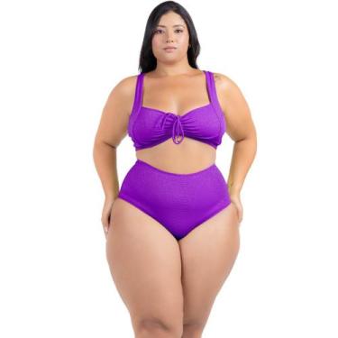 Imagem de Biquíni Plus Size Feminino Bojo Franzido Calcinha Hot Pant - HYPE MODA