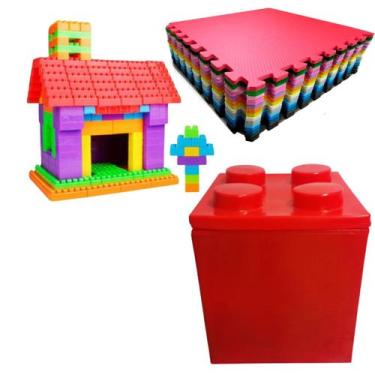 Imagem de Brinquedos Educativos Caixa LEGO P, Tatame 1x1 e 200 Multiblocos, Verm