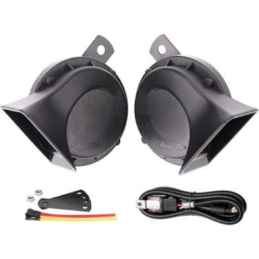 Imagem de AOLIHAN Buzinas duplas de caracol 130 dB, buzina elétrica universal de tom alto/baixo 12 V, buzina de trem para motocicleta com relé, buzina preta à prova d'água para