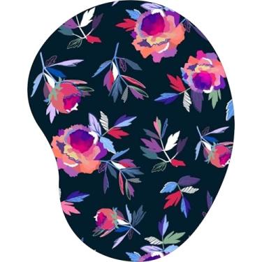 Imagem de Mouse Pad Ergonômico Gota Peônias Abstratas Coloridas Fundo Preto