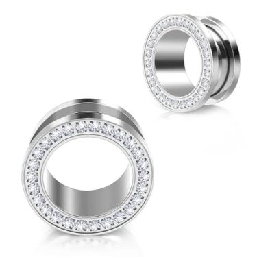 Imagem de Alargador Aço Cirúrgico Pvd Com Zircônia Cravejada 6/8/10/12/14/16mm (Prateado, 16)