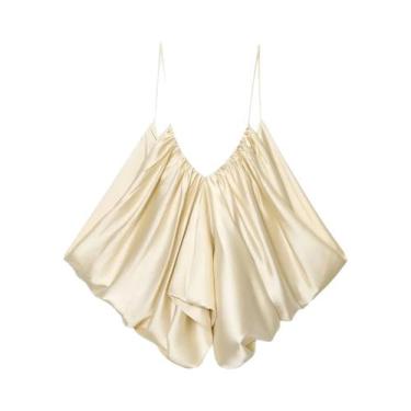 Imagem de Top De Camisola Plissada Com Textura De Cetim Para Mulheres, Casual De