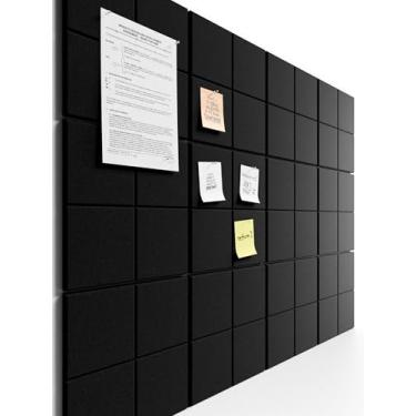 Imagem de Bumusty Quadro de cortiça grande alternativo - 47 x 35 azulejos de quadro de avisos de feltro, com 30 pinos, 70 abas adesivas, 12 painéis de parede de ripas, quadros de cortiça para escritório placa