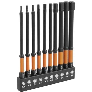 Imagem de MABCIRY Conjunto de brocas Allen de cabeça hexagonal de impacto de 10 cm de comprimento, conjunto de brocas sextavadas de liga de aço S2 com pontas magnéticas, chave de fenda de haste de liberação